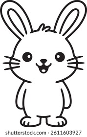 Cute Cartoon Easter Bunny Line Art Illustration