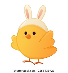 Cute cartoon easter chick with bunny ears isolated vector.