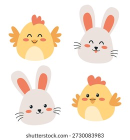 Lindo Dibujos Animados Pascua Pollito y Conejito Cabeza Ilustración Primavera Celebración Activo