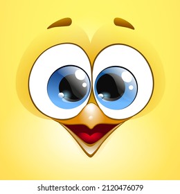 Cute Cartoon Easter Chick Face With Crossed Eyes And Smile