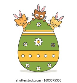 cute cartoon easter egg and character kittens with bunny ears funny vector holidays illustration