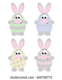 Cute cartoon easter rabbits colored as eggs