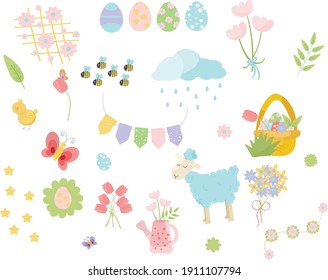 Cute cartoon easter set with sheep.