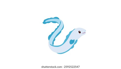 Cute Cartoon Eel Swimming in a Simple Design. Giant Oarfish isolated on white.