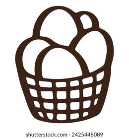 cute Cartoon egg basket. Easter day , outline vector