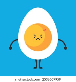 Cute cartoon egg character is angry. Funny egg mascot. Vector illustration