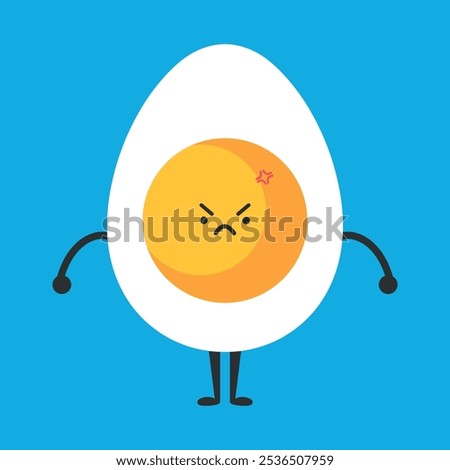 Cute cartoon egg character is angry. Funny egg mascot. Vector illustration