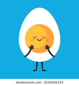 Cute cartoon egg character in love. Funny egg mascot with heart eyes. Vector illustration