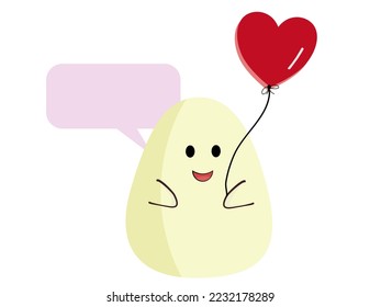Cute cartoon egg  is holding  love balloon,  ghost cartoon and pink textbox vector illustration,