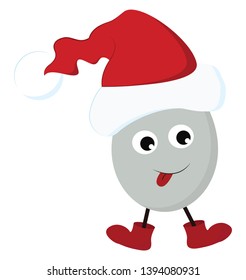 A cute cartoon of a egg wearing a Santa cap in smiling face and legs vector color drawing or illustration