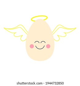 Cute Cartoon Egg As Winged Angel, Good Design For Characters Theme