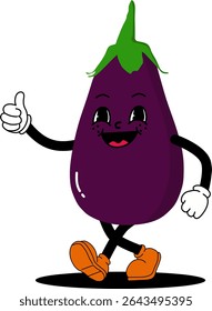 Cute Cartoon Eggplant Character Giving A Thumbs Up