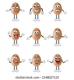 Cute cartoon Eggs with different facial expressions isolated on white 