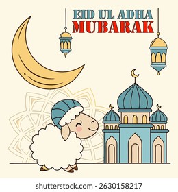 Cute cartoon eid al adha wish card