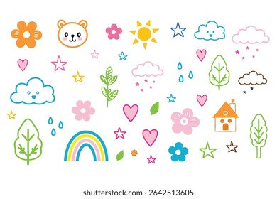 Cute Cartoon Elements for Kids' Design Projects