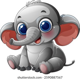 Cute cartoon elephant with big blue eyes