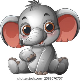 Cute cartoon elephant with big eyes and ears