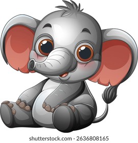 Cute cartoon elephant with big eyes and ears