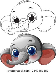 Cute cartoon elephant with big eyes and ears