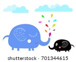 Cute cartoon Elephant blowing colorful water 