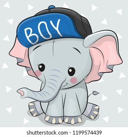 Cute Cartoon Elephant with a blue cap on a white background