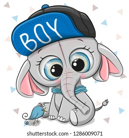 Cute Cartoon Elephant with a blue cap on a white background