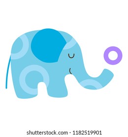 Cute cartoon elephant character with circle pattern. Blue isolated on white background. Flat vector illustration