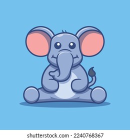 Cute cartoon elephant character vector illustration sitting.