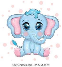 Cute cartoon elephant, childish character with beautiful eyes.