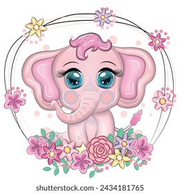 Cute cartoon elephant, childish character with beautiful eyes.