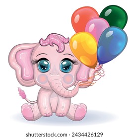 Cute cartoon elephant, childish character with beautiful eyes.