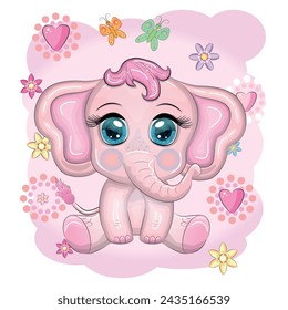 Cute cartoon elephant, childish character with beautiful eyes.