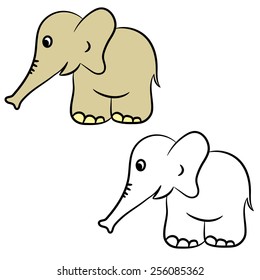 Cute cartoon elephant. Coloring book. Vector illustration