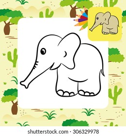 Cute cartoon elephant. Coloring page. Vector illustration