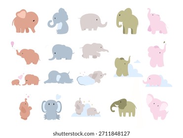 Cute Cartoon Elephant Element Set