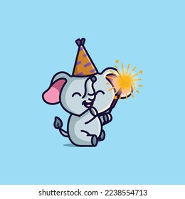 cute cartoon elephant with fireworks in new year