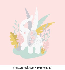 Cute Cartoon Elephant with flowers.