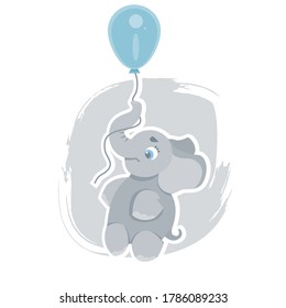 Cute cartoon elephant flying on a yellow balloon, can be used as a print on children s clothing, vector eps 10 illustration