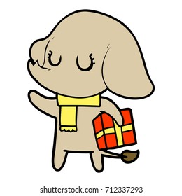 cute cartoon elephant with gift