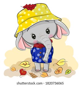 Cute Cartoon elephant with hat and scarf