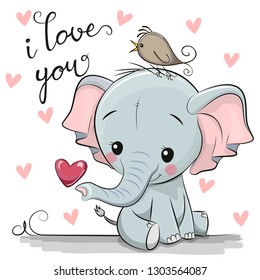 Cute Cartoon Elephant with Heart on a white background