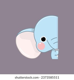 A Cute Cartoon Elephant Hiding to Peek. Vector Illustration.