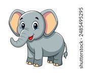 Cute cartoon elephant isolated on white background. Side view. Vector illustration.