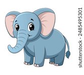 Cute cartoon elephant isolated on white background. Side view. Vector illustration.