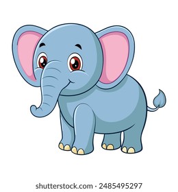 Cute cartoon elephant isolated on white background. Side view. Vector illustration.