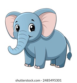 Cute cartoon elephant isolated on white background. Side view. Vector illustration.