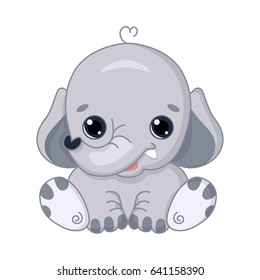 Cute cartoon elephant in kawaii style. Isolated on white background.