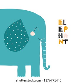 Cute cartoon elephant. Kids fashion graphic. Vector hand drawn illustration.