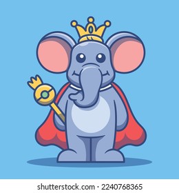 Cute cartoon elephant king character vector illustration