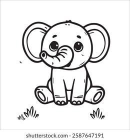 Cute Cartoon elephant Line Art Illustration. Perfect for coloring books, digital art, children's illustrations, education, back to school